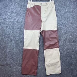 Stella Laguna Beach Pants Women Medium Faux Leather Colorblock Straight PU Vegan